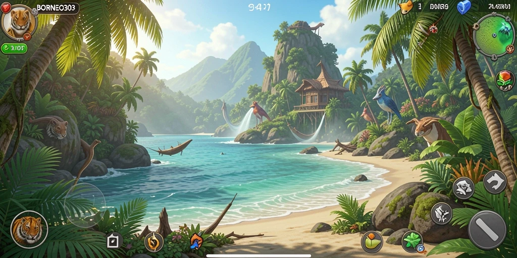 Gameplay menarik dari BORNEO303 di pulau tropis.