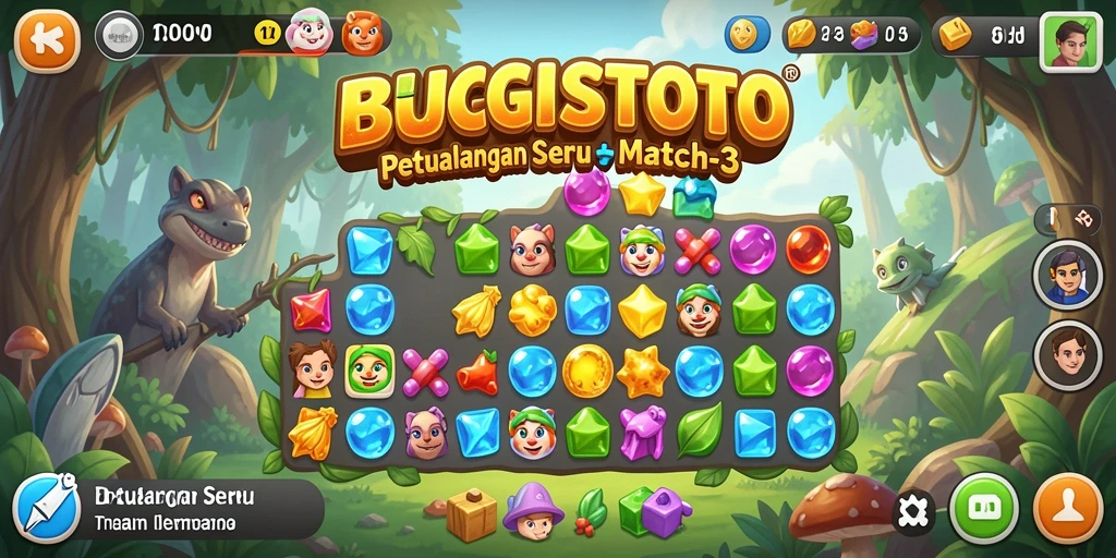 Tampilan gameplay seru dalam permainan Match-3 BUGISTOTO.