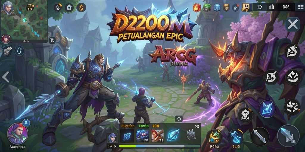 Screenshot D200M menunjukkan pertarungan epik dan karakter yang kuat.