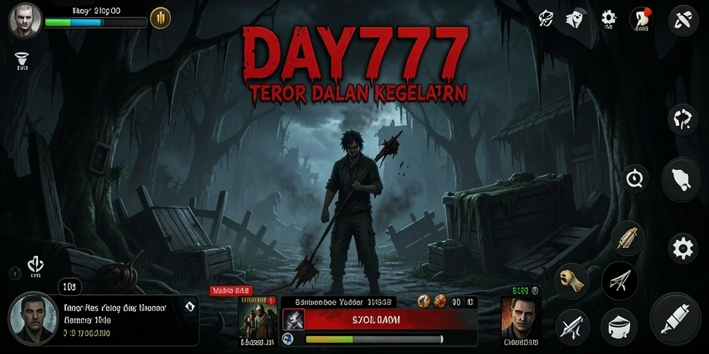 Tangkapan layar utama DAY777 menampilkan suasana mencekam dan gameplay seru.