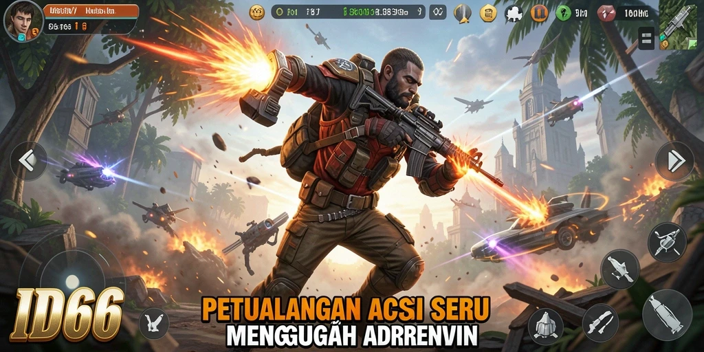Tampilan gameplay seru di ID66 dengan pertarungan aksi mendebarkan.