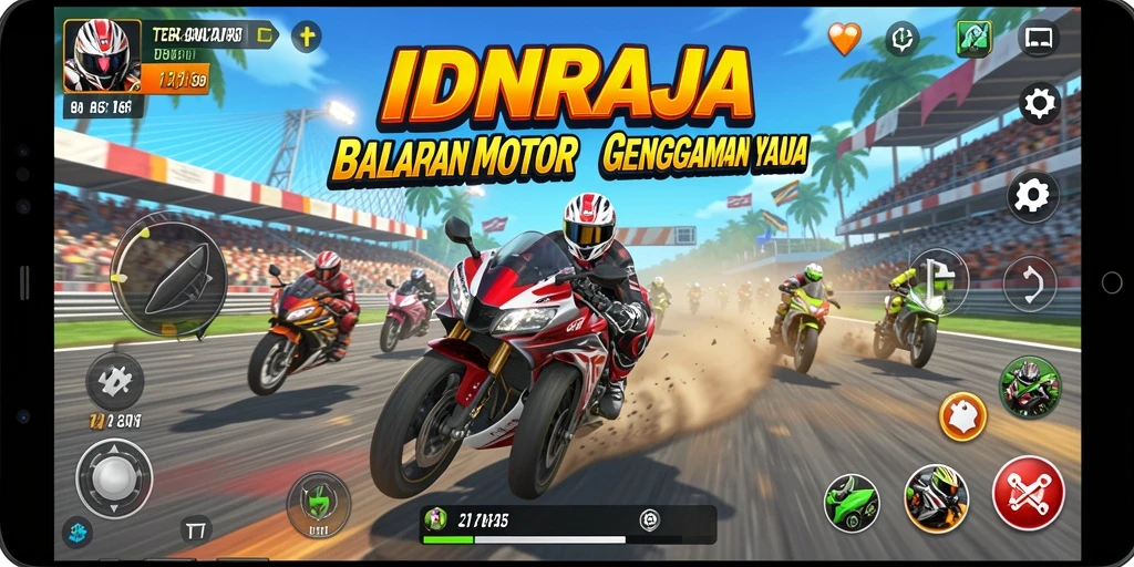 Tampilan gameplay balapan motor yang seru dan mendebarkan.