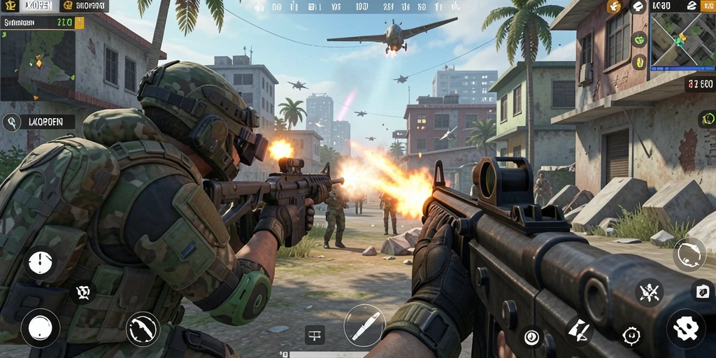 Tampilan seru gameplay LKOPEN dengan aksi tembak-menembak.