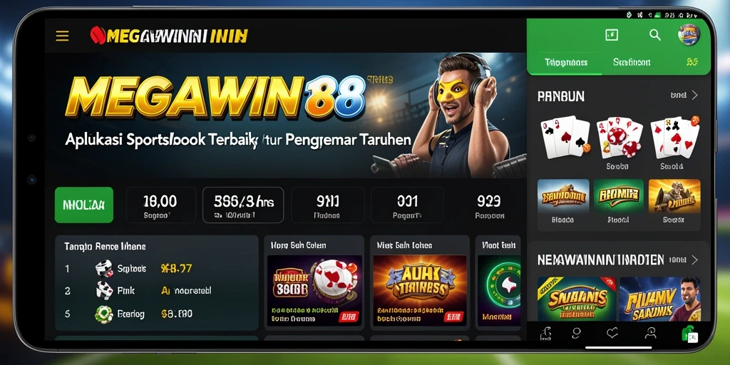 Tampilan interaktif aplikasi MEGAWIN188 saat bertaruh olahraga.