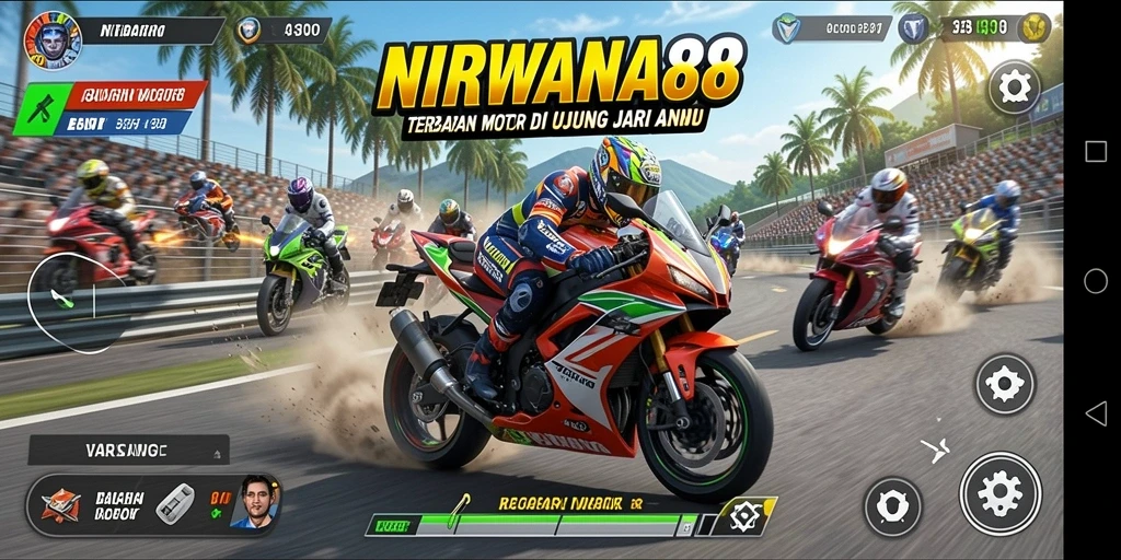Screenshot gameplay NIRWANA88 dengan balapan seru di trek menantang.
