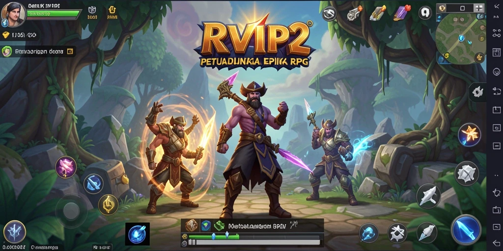 Tampilan screen RVIP2 dengan aksi pertarungan seru di dunia fantasi.