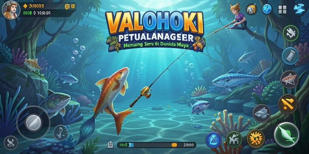 Screenshot gameplay VALOHOKI dengan aksi memancing yang seru.
