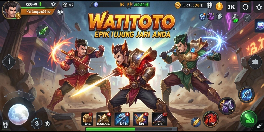 Tangkapan layar gameplay WATITOTO menampilkan pertarungan yang seru dan mendebarkan.