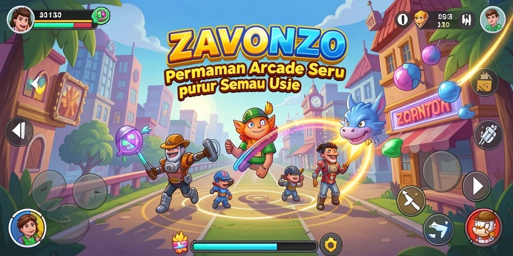 Tampilan gameplay ZAVONZO yang penuh warna dan seru.